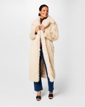 Biba Biba Clipped Longline Faux Fur Coat - Cream