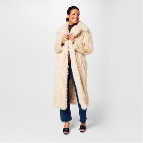 Biba Biba Clipped Longline Faux Fur Coat - Cream