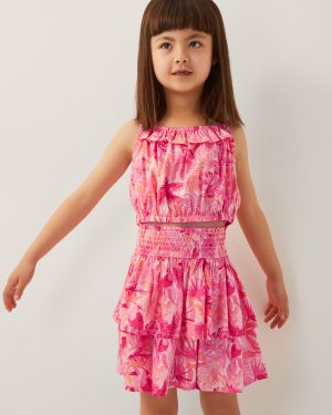 Birds Of Paradise Crop Top and Skirt Set Pink