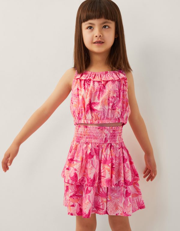Birds Of Paradise Crop Top and Skirt Set Pink