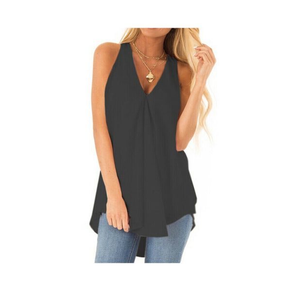(Black, 3XL) Plus Size Women Summer Chiffon Sleeveless Camisole Blouse Ladies Vest Tops Tank UK