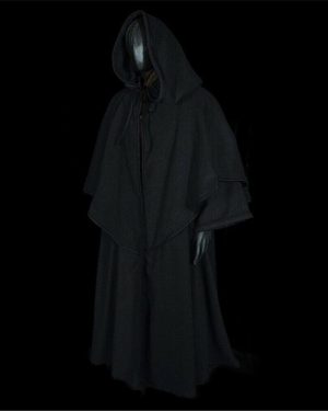 (Black, 5XL) Medieval Cape Robe Hood Black Renaissance Larp Coat Cape Witch Wizard Fantasy