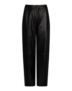 Black Anna Wide Leg Leather Trousers