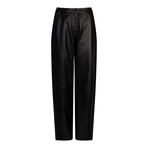 Black Anna Wide Leg Leather Trousers