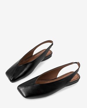 Black Ballet Flats Square Toe Slingback Ballerina Flats