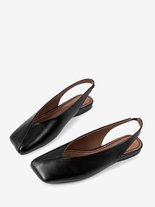 Black Ballet Flats Square Toe Slingback Ballerina Flats