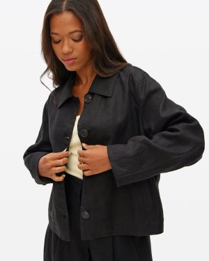 Black Boxy Linen Jacket