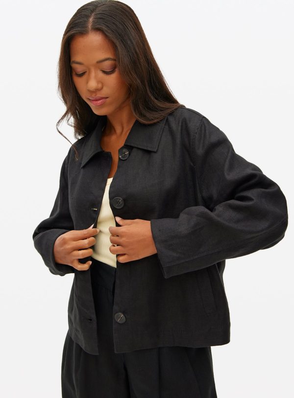 Black Boxy Linen Jacket