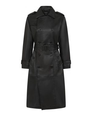 Black Cassie Longline Leather Trench Coat