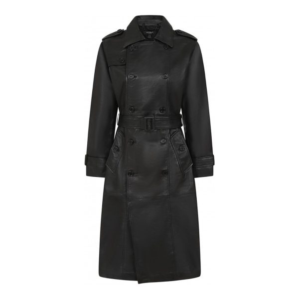 Black Cassie Longline Leather Trench Coat