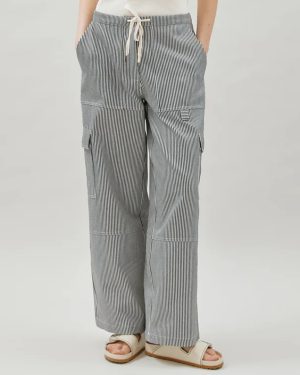 Black Cotton Stripe Cargo Trousers