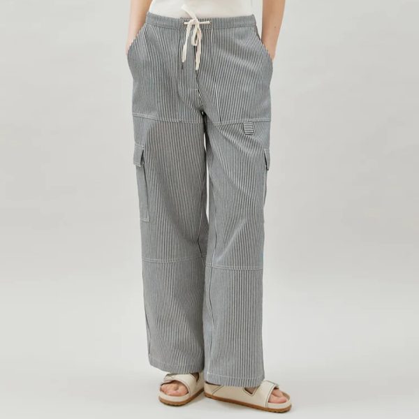 Black Cotton Stripe Cargo Trousers