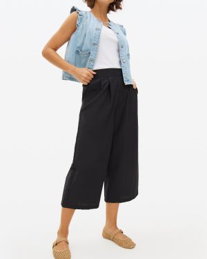 Black Draped Cropped Trousers