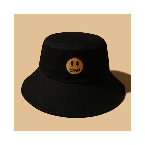 (Black) Drew House Smile Bucket Hat Outdoor Sunproof Cap