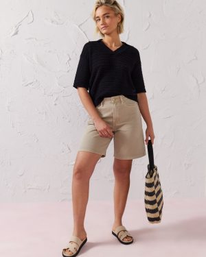 Black EVERBELLE Open Stitch Polo Knitted Top