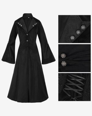 Black Gothic women's mid-length coat autumn and winter fashion slim trench coat dark stand collar palace tuxedo