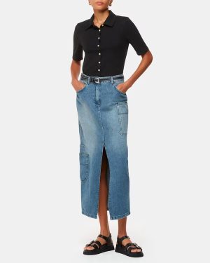 Black Grace Ribbed Polo Top