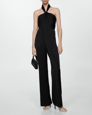 Black Halter-Neck Twist Jumpsuit