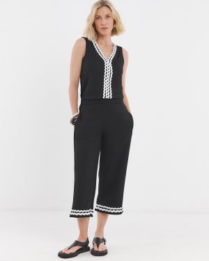 Black JD WILLIAMS Rick Rack Wide Leg Cropped Trousers