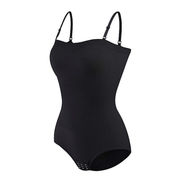 (Black, L) Nylon Bandeau Tummy Control Shapewear Bodysuit
