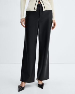 Black Leather Effect Flare Trousers