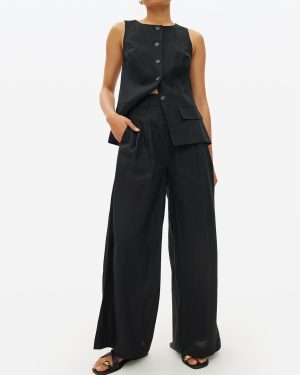 Black Linen Ultra Wide Co-ord Trousers