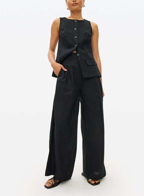 Black Linen Ultra Wide Co-ord Trousers