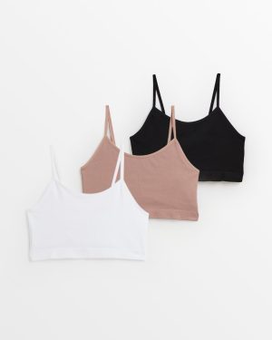 Black Plain Ribbed Strappy Crop Top 3 Pack