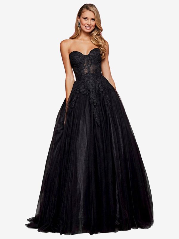 Black Prom Dress 2025 Strapless A-Line Sleeveless Lace Party Dresses Free Customization