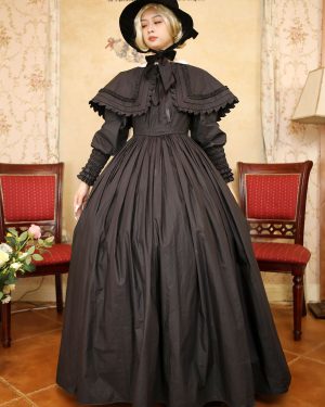 Black Retro Tudor Dress Costumes Lace Polyester Dress Women's Marie Antoinette Costume Retro Tunic Masquerade Ball Gown