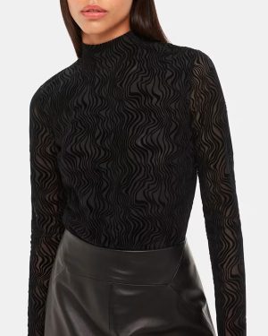 Black Squiggle Mesh Top