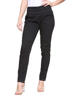 (Black, UK 8) Womens Stretch High Waisted Half Elasticated Jeans