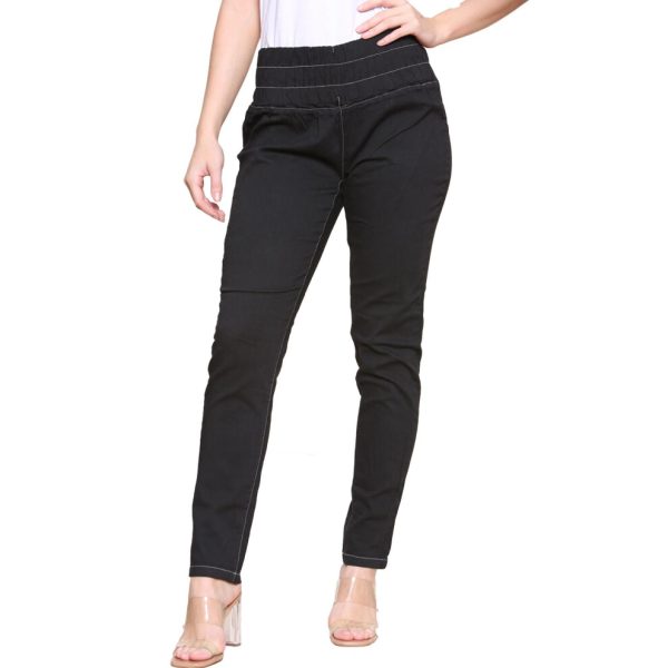 (Black, UK 8) Womens Stretch High Waisted Half Elasticated Jeans