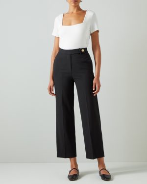 Black Wide Leg Tailored Crop Trousers