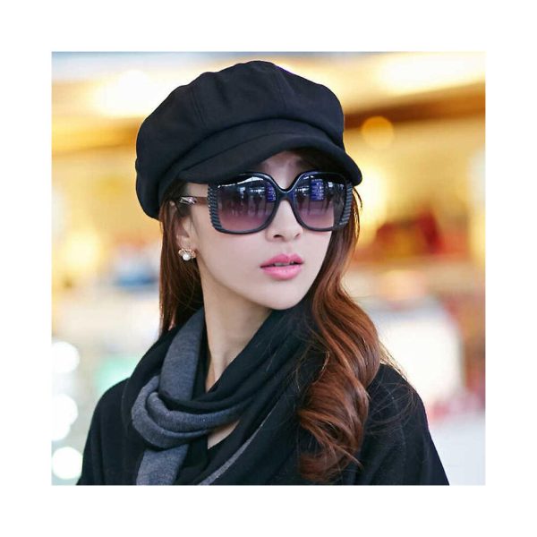 (Black) Women Newsboy Peaked Beret Cap Warm Visor Hat Flat Octagonal Peaked Cap