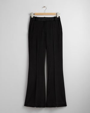Black Wool Blend Flared Trousers