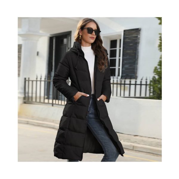 (Black, XXL) Warm Winter Women Padded Puffer Jacket Ladies Long Hooded Parka Quilted Coat