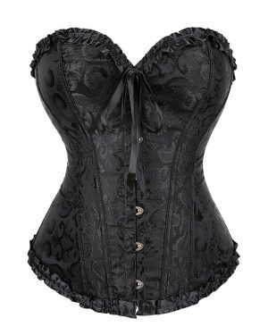 (Black-xxxl) Women's Lace Up Boned Overbust Corset Bustier Lingerie Bodyshaper Top Princess Corset - Black Black-xs