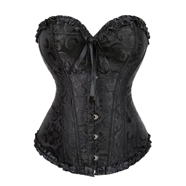(Black-xxxl) Women's Lace Up Boned Overbust Corset Bustier Lingerie Bodyshaper Top Princess Corset - Black Black-xs