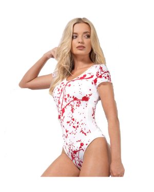 Blood Splatter Snap Crotch Bodysuit (White) | Halloween