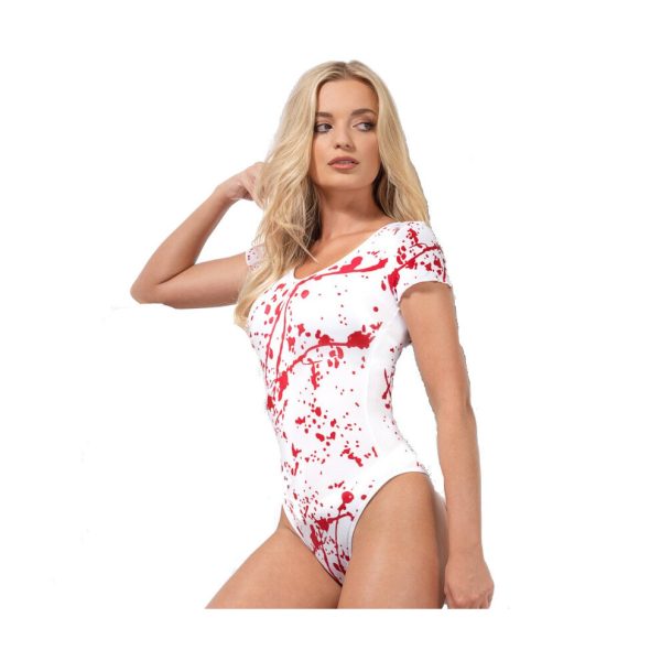 Blood Splatter Snap Crotch Bodysuit (White) | Halloween