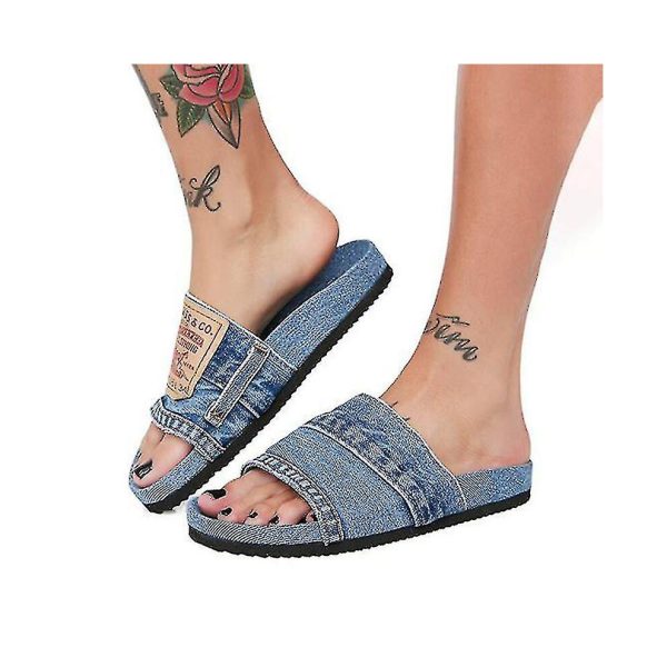 (Blue, 38) Women's Stylish Denim Slides Handmade Denim Slip-on Slippers Of Recycled Jeans Compatible