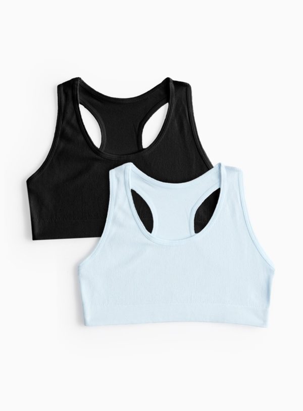 Blue Blue & Black Seamfree Racer Back Crop Top 2 Pack (4-6 Years) - Tu by Sainsbury's