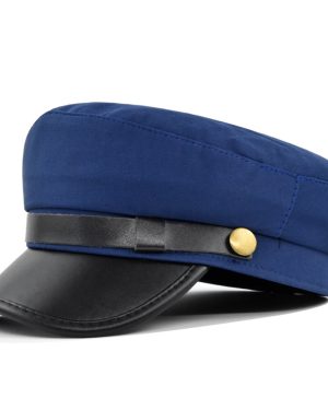(Blue) Cotton Navy Hat Beret Cap Metal Buckle Eightangle Flat Top Sun Protect Casual