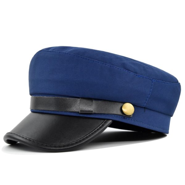 (Blue) Cotton Navy Hat Beret Cap Metal Buckle Eightangle Flat Top Sun Protect Casual