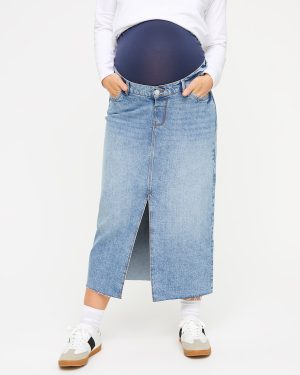 Blue MATERNITY Overbump Mid Wash Denim Maxi Skirt