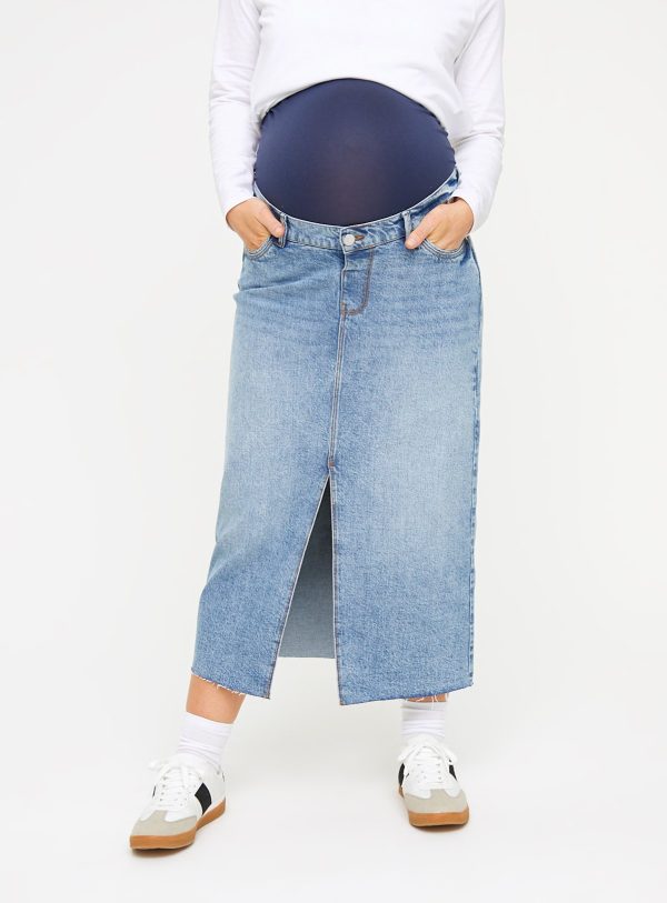 Blue MATERNITY Overbump Mid Wash Denim Maxi Skirt