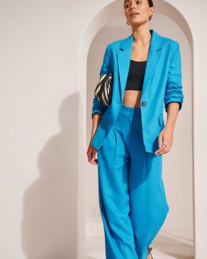 Blue Relaxed Fit Linen Blend Co-ord Blazer