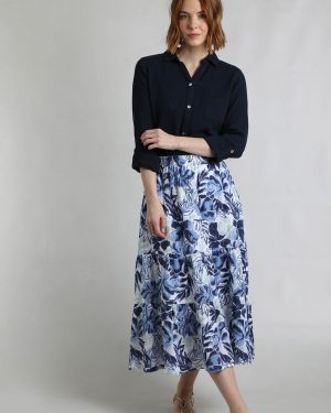 Blue WEIRD FISH Harini Doublecloth Midi Tiered Skirt