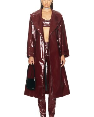 Blumarine Faux Patent Leather Trench Coat in Burgundy - Burgundy. Size 36 (also in ).